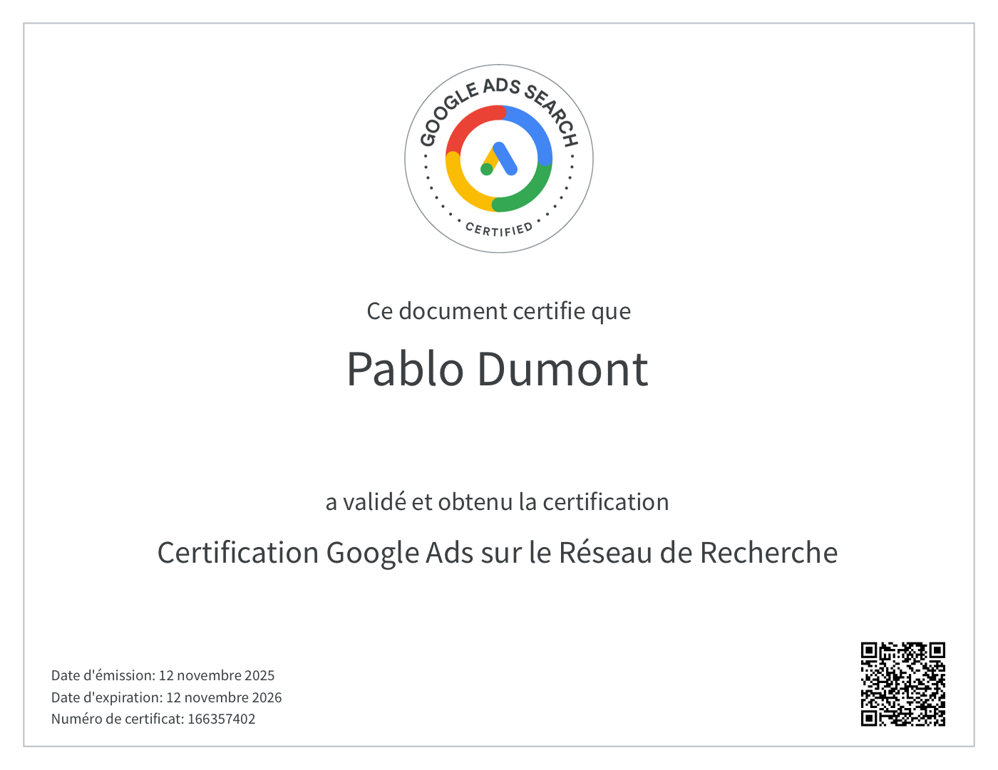 Certification Google Ads Search